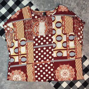 1XL | Emery Rose | Patchwork Print Sleeveless Block Blouse